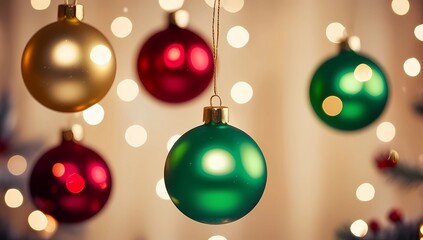 Fototapeta premium Soft Blurred Christmas Background with Subtle Tree and Ornament Silhouettes, Merging into a Cozy Red and Gold Gradient for a Peaceful Holiday Setting 
