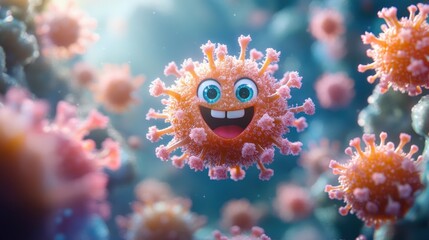 Fototapeta premium Cartoonish Virus Characters in a Whimsical and Colorful Setting