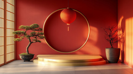 Chinese traditional building indoor background e-commerce product booth,