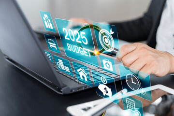 2025 Budget planning and management concept. Calculate company income and expenses.