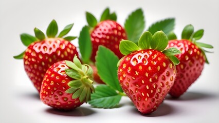 "Beautiful Strawberry Clipart: Vibrant Red Fruit with Green Leaves, Isolated on White Background"
