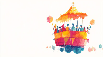 Obraz premium watercolor illustration of a colorful carnival ride with people on a white background