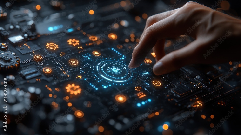 Poster digital workspace transformation with holographic technology and automation in industry