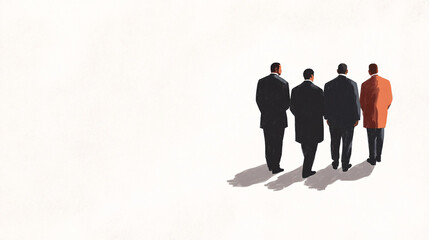 Fototapeta premium four business men in suits walking away with a white background