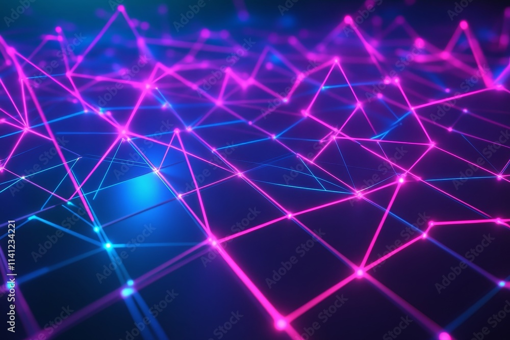 Poster futuristic network graphic with vibrant lines and dots creating a dynamic visualization of data conn