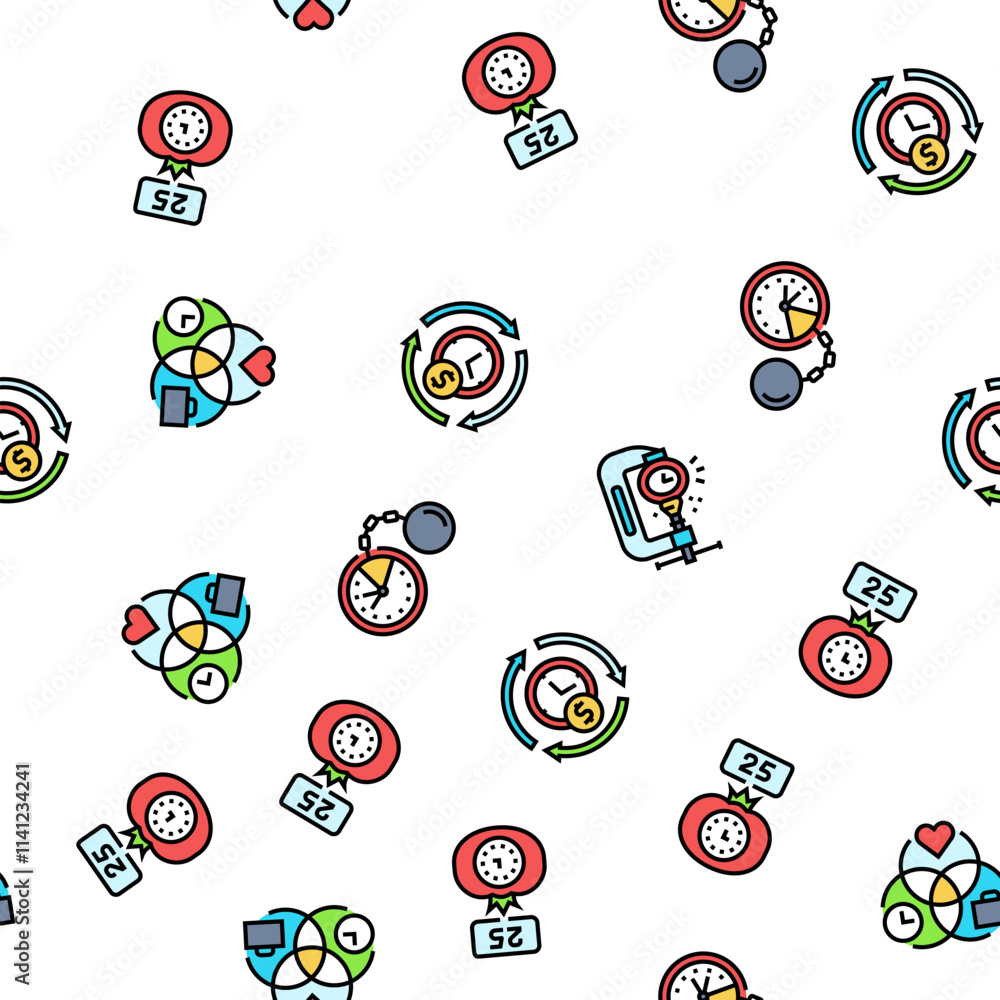 Poster time management clock work vector seamless pattern thin line illustration