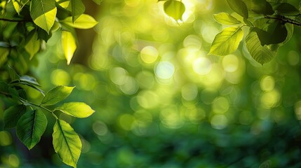 A serene close-up of green leaves with a soft, blurred background of light and nature.