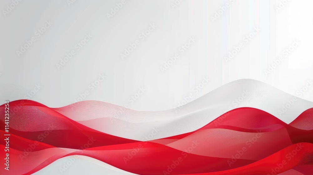 Poster abstract waves of red and white create a smooth, flowing design for backgrounds or graphics.