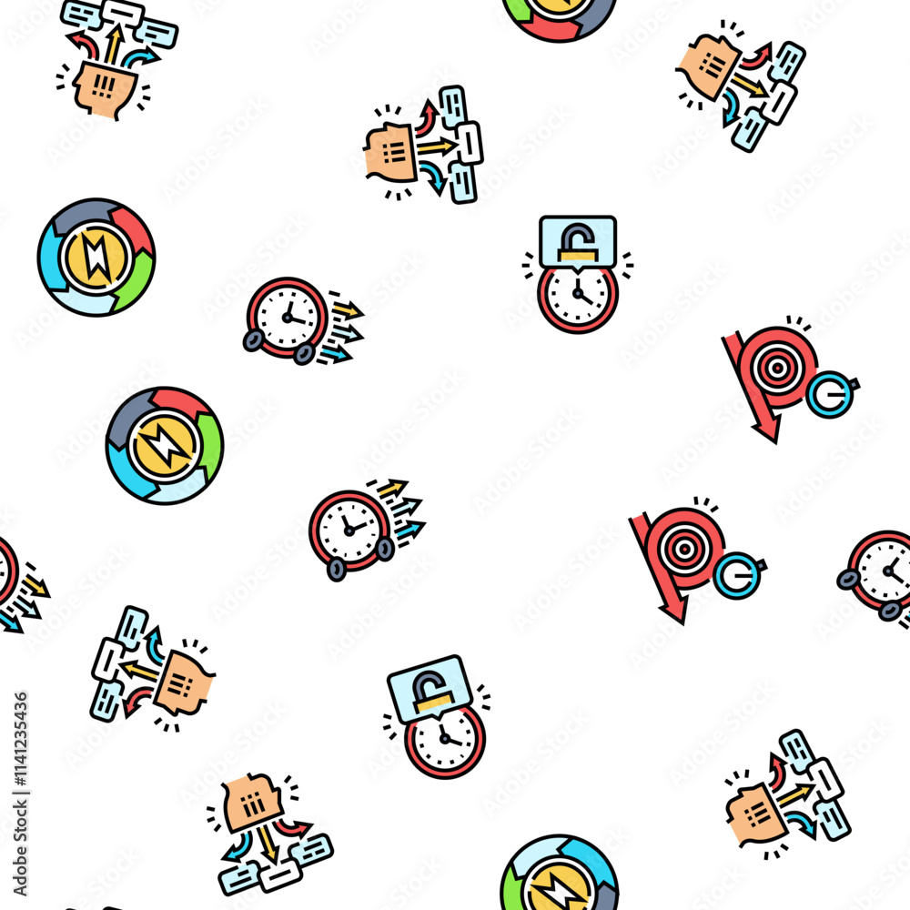 Poster time management clock work vector seamless pattern thin line illustration