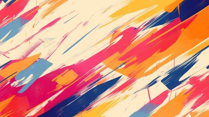 Abstract brush stroke background design featuring a colorful, seamless pattern of modern paint lines in fun summer colors.