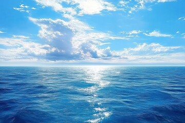 Obraz premium vibrant ocean view serene seascape summer blue sky fluffy clouds