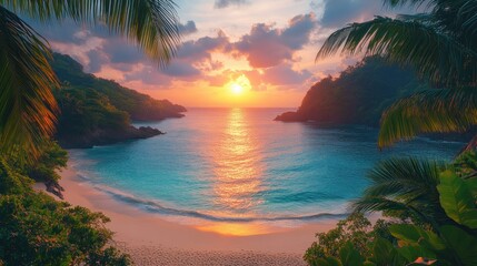 Fototapeta premium Serene Tropical Beach Sunset in Thailand Summer Vacation Nature Travel