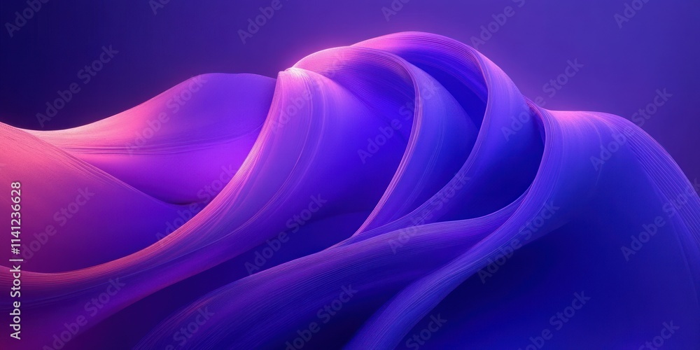Poster futuristic abstract minimalist background with smooth purple curves and ambient light 3d render