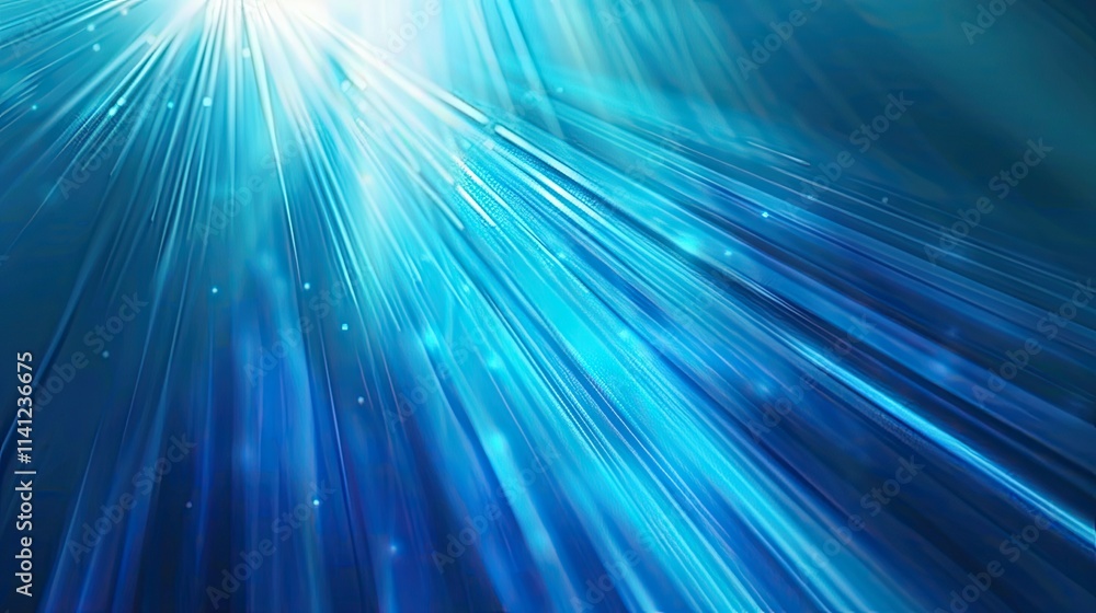 Poster a vibrant abstract background featuring rays of blue light and soft particles.