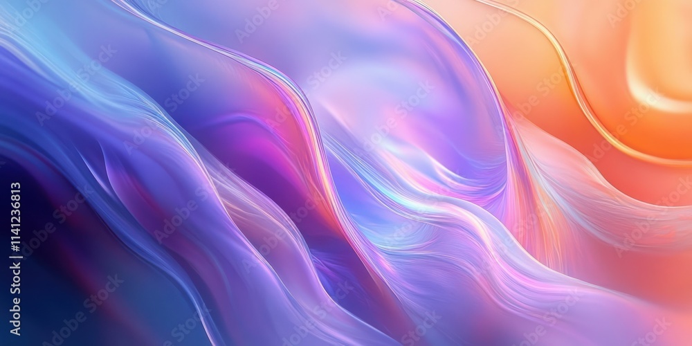 Poster iridescent fluid art abstract colorful design with soft lighting gradient reflection 3d render