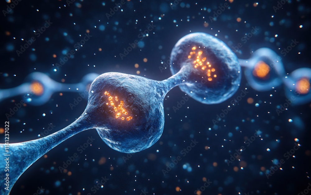 Poster 3d rendering of synapse and neuron communication in surrealism with blue lighting