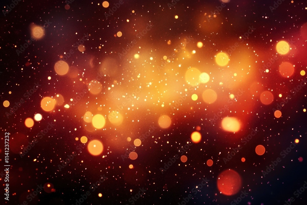 Poster abstract bokeh background in red and gold warm tones with ethereal glow