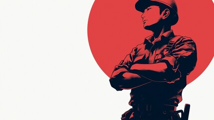 労働者のシルエットと日本の日の丸7