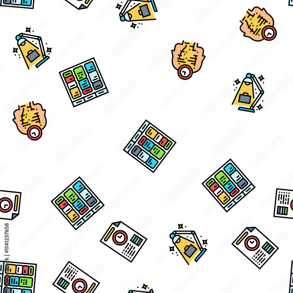 Poster time management clock work vector seamless pattern thin line illustration