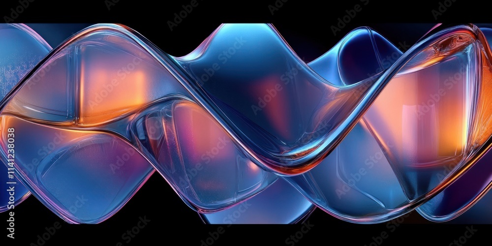 Poster geometric abstract blocks with smooth glass textures and soft illumination on dark background