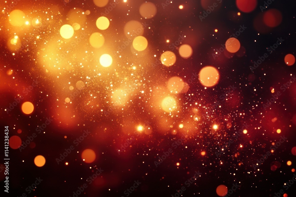 Poster abstract bokeh background with shimmering red and gold lights