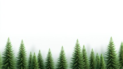 Fototapeta premium Lush green pine trees against a minimalistic white background.