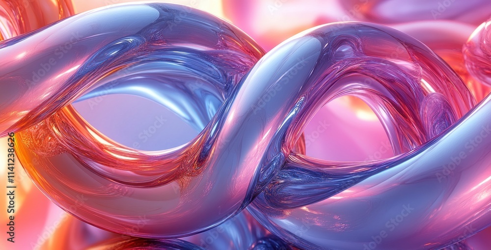 Poster Futuristic Metallic Rings in Abstract Shimmering Scene with Depth and Dimension