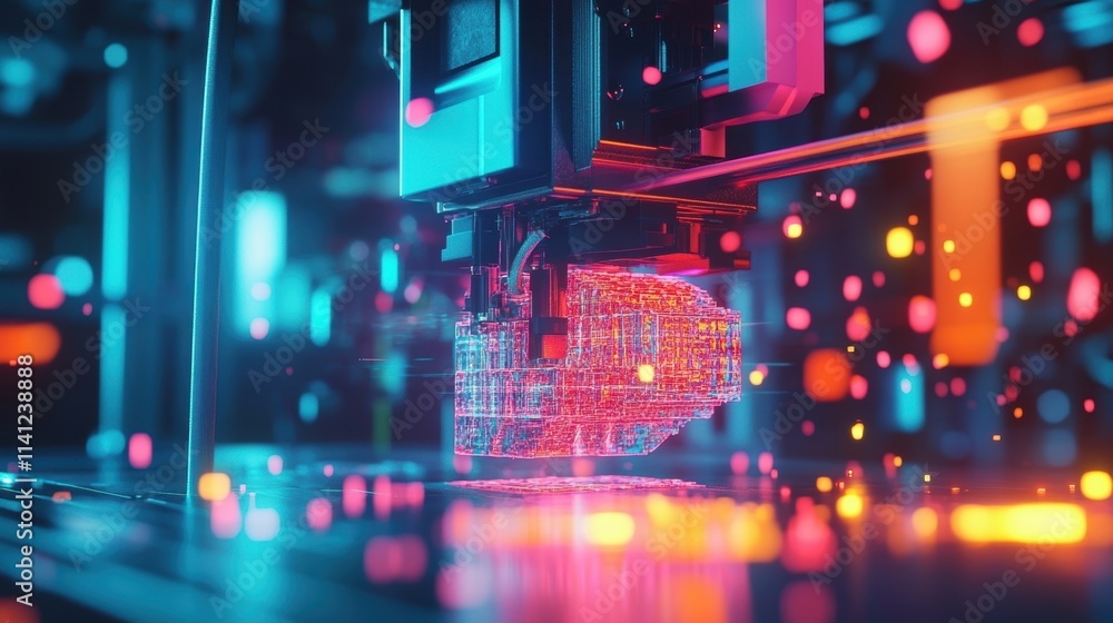 Poster a macro view of a 3d printer in action layers of material being deposited to create a complex part w