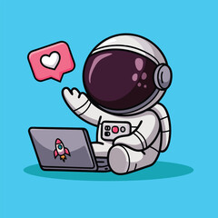 A Astronaut cartoon character Sitting with a laptop