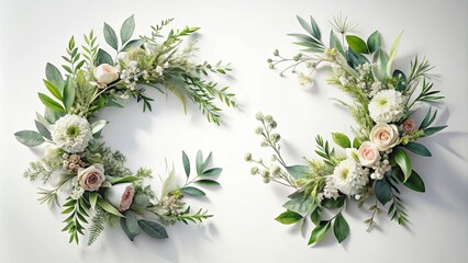 Two Elegant Floral Wreaths with Delicate Blooms and Lush Greenery