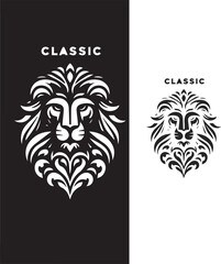 vector lion head logo design lion king logo and luxury design vector template. Lion black head vector silhouette icons icon set on white background.