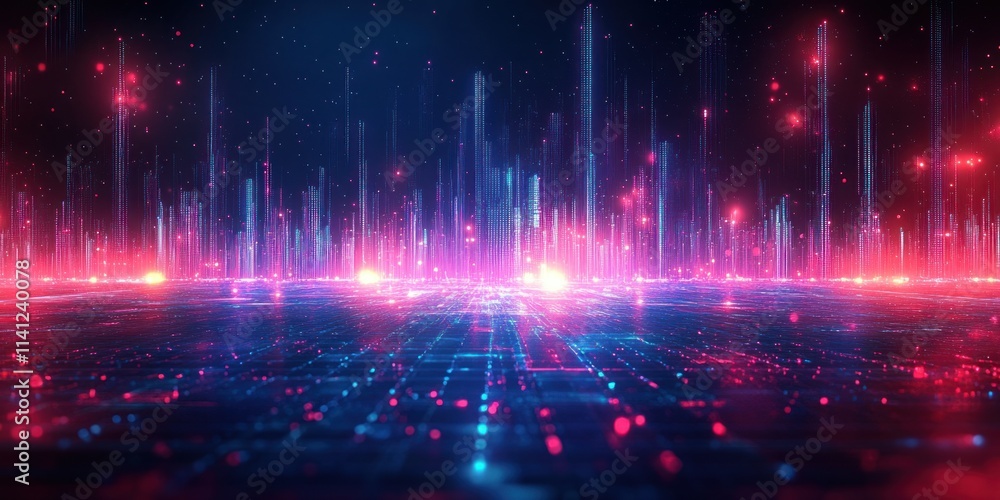 Poster futuristic business growth chart with neon effects and gradient background