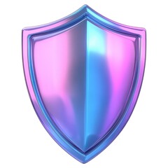 Cybersecurity Shield, Metallic Pink and Blue Digital Protection Icon, Isolated on White Background Cutout