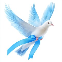 Obraz premium Dove carrying awareness ribbon isolated on white background