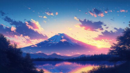 Dusk Sky and Volcano Panorama