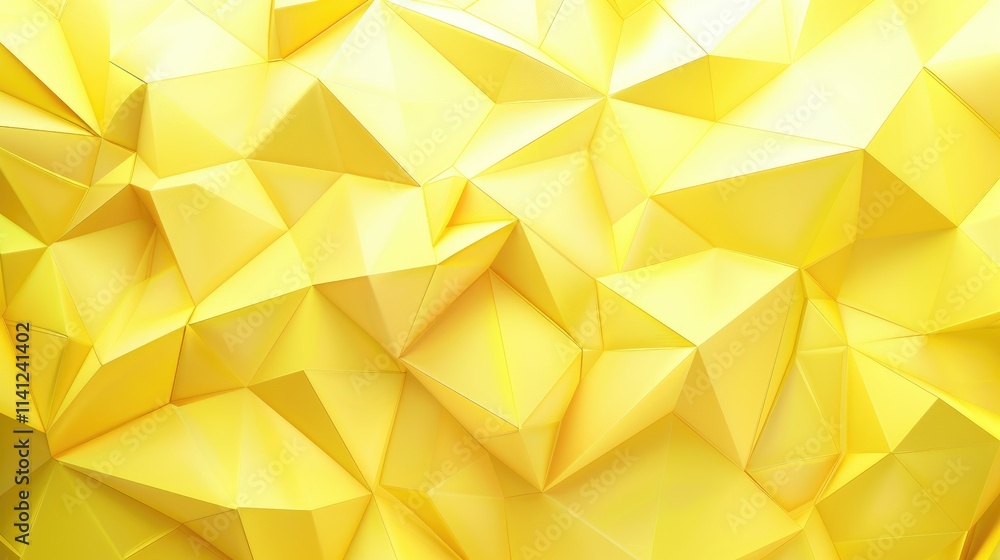 Poster a vibrant, abstract yellow geometric pattern with triangular facets.