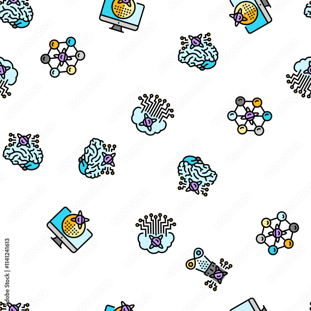 Poster quantum technology data science vector seamless pattern thin line illustration
