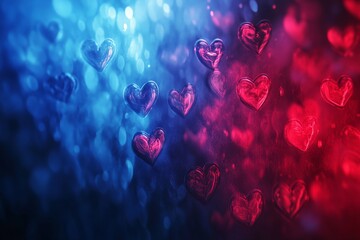 Romantic Hearts Background with Soft Color Blends in Blue and Red, Perfect for Love Themes, Valentine's Day Greetings, or Emotional Messages for Cards and Digital Projects