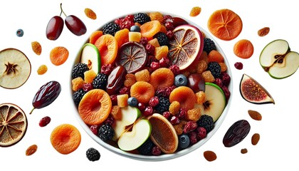 Bowl of Dried and Fresh Fruit Mix  Apricots  Apples  Raisins  Cranberries  Blueberries  Fi