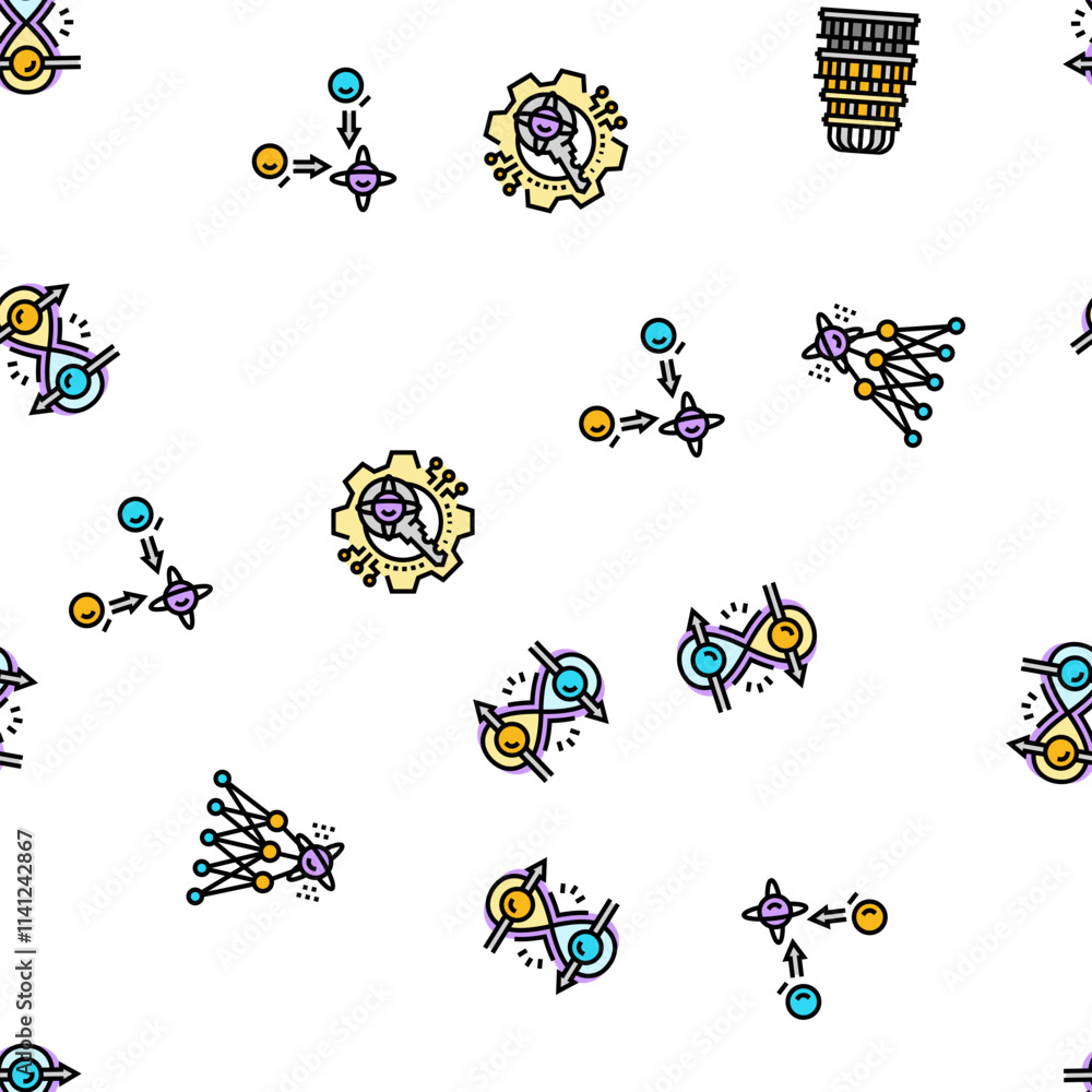 Poster quantum technology data science vector seamless pattern thin line illustration