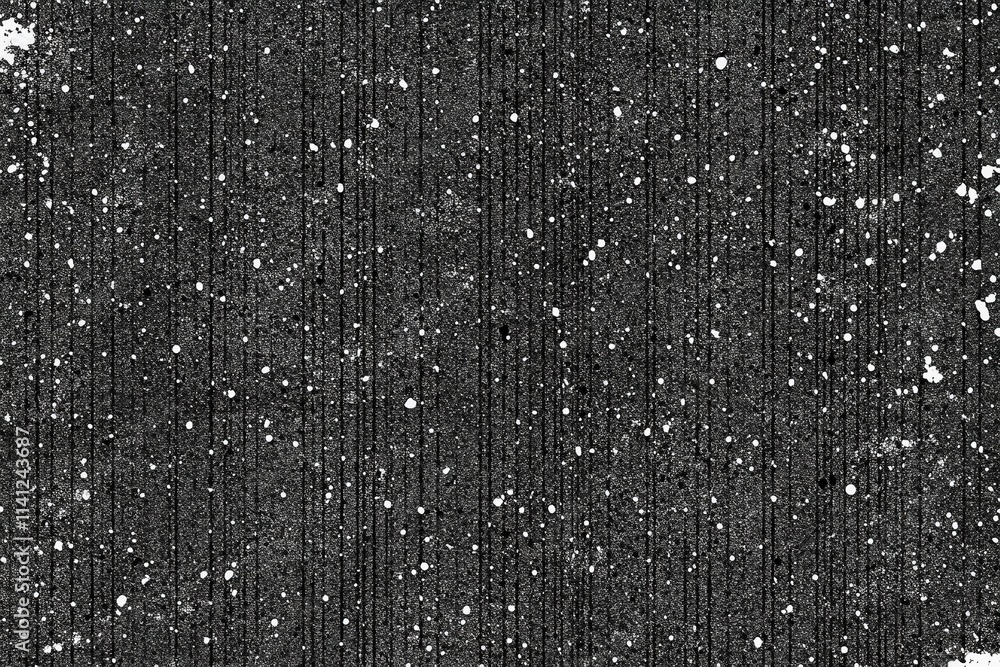 Poster dark weathered grunge texture with black background and white paint splatter for artistic overlay an