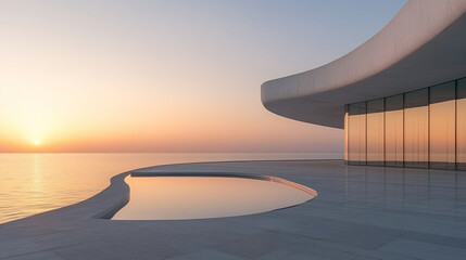 Sunrise scenery of seaside buildings