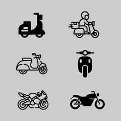 Obraz premium Vector art motorcycle related line icons for web and mobile app design on white background. 