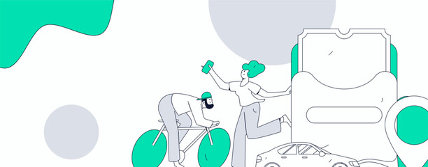 Flat vector concept operation hand drawn illustration of people taking a taxi
