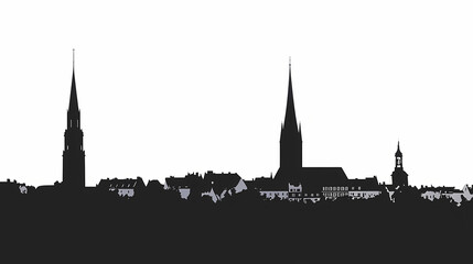 Fototapeta premium Flensburg skyline with church spire in vertical format. perfect for travel documentaries or cityscape projects isolated highlighted by white, png. Spire. Illustration