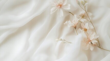 Soft White Fabric with Delicate Flowers and Natural Textures