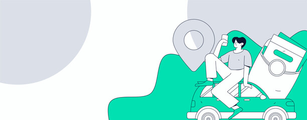 Flat vector concept operation hand drawn illustration of people taking a taxi
