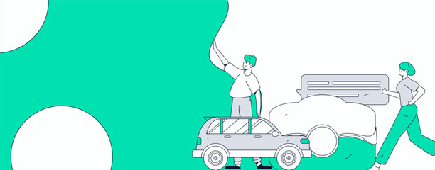 Flat vector concept operation hand drawn illustration of people taking a taxi
