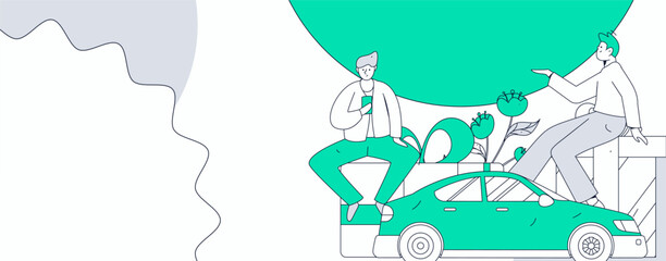 Flat vector concept operation hand drawn illustration of people taking a taxi
