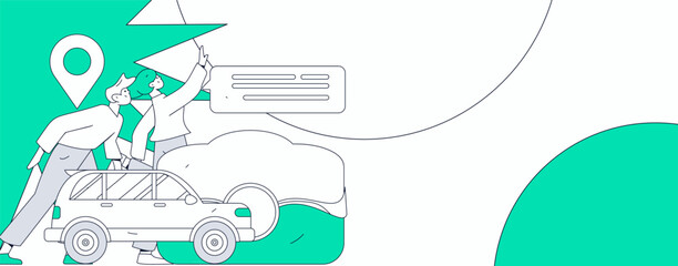 Flat vector concept operation hand drawn illustration of people taking a taxi
